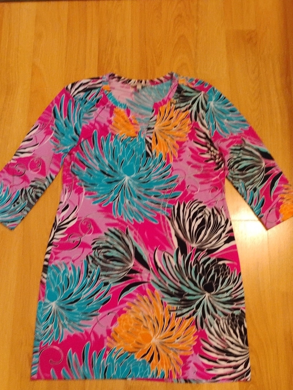 Banana Republic Pink Floral Print Dress with Teal & Orange Accents